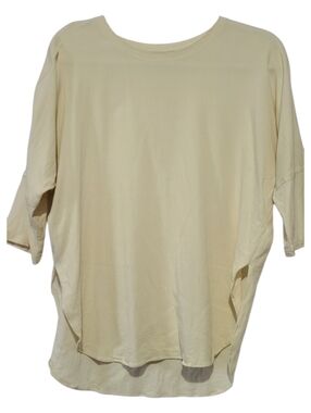 Oak + Fort Beige Oversized Crewneck Blouse XS 3/4 Sleeve High-Low Minimalist Top